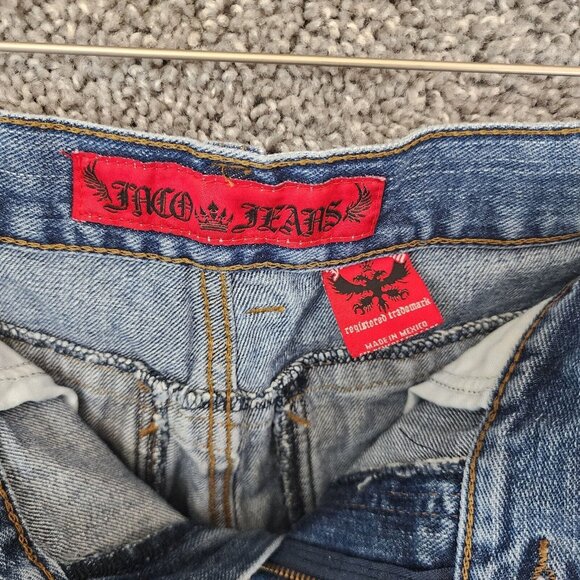 VTG JNCO Jean Shorts 35X12 Blue Crown Skater Streetwear Crown Wide Leg Baggy Y2k - Picture 5 of 16